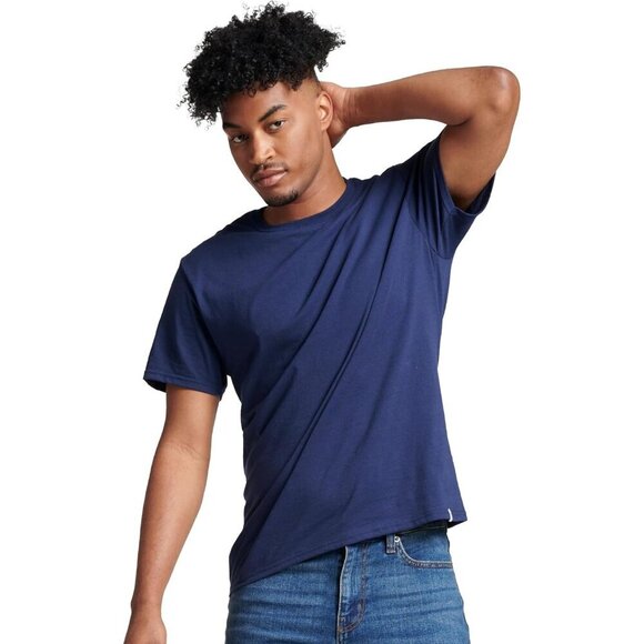 ✨Men's Blue Athletic Cotton Blend Short Sleeve Tees Wicking Protection Shirt - Picture 1 of 4